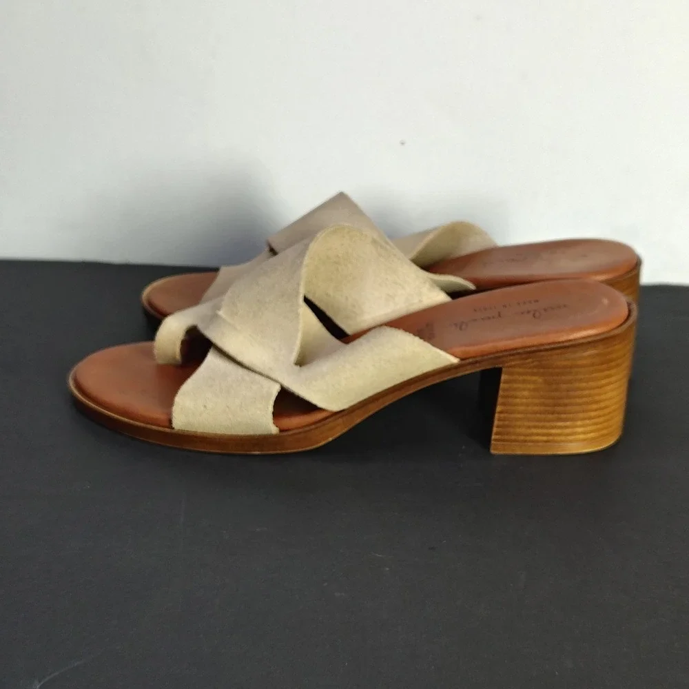 Mila Paoli Womens Slide Sandals 8 Beige Suede Made in Italy W471 Block Heel - Picture 2 of 9